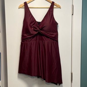 Size 3 Torrid Burgundy Asymmetrical Swim Dress
